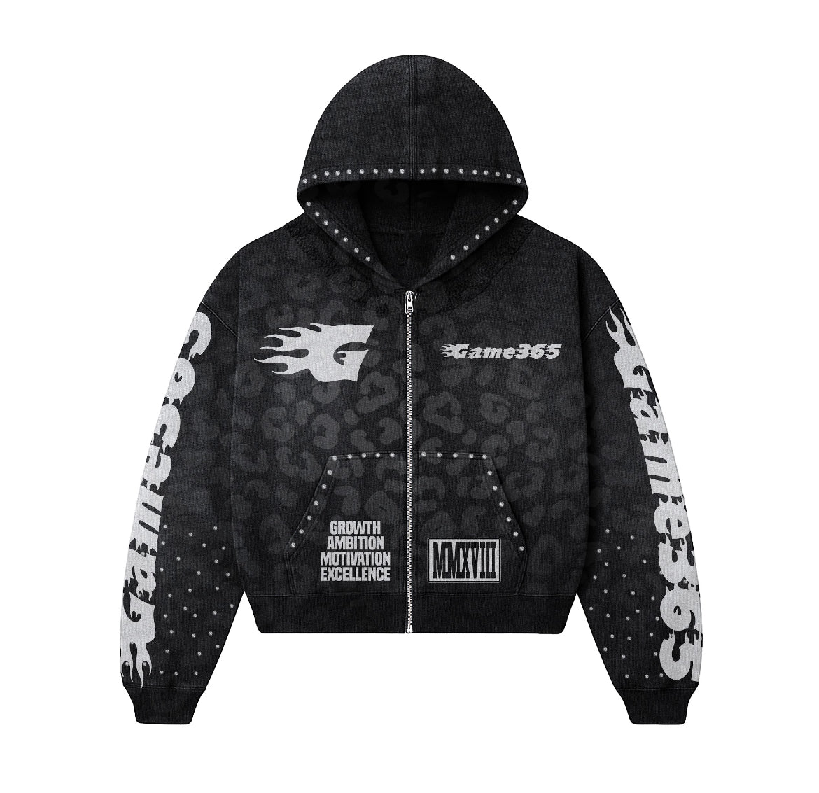 GAME 365 Black & Grey Cheetah Print Rhinestone Sweatsuit