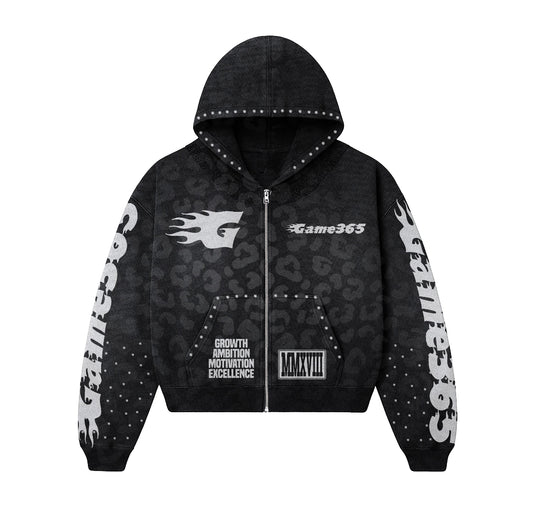 GAME 365 Black & Grey Cheetah Print Rhinestone Sweatsuit